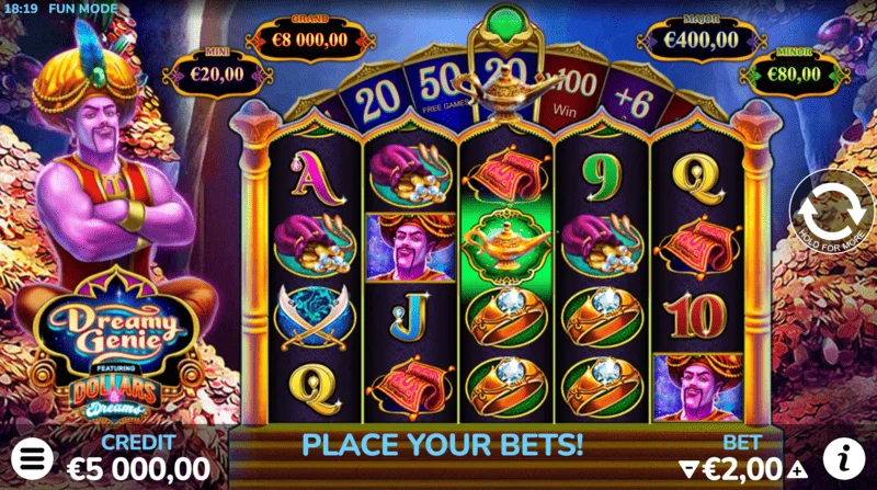 Dreamy Genie Dollars & Dreams - gameplay screen with reels